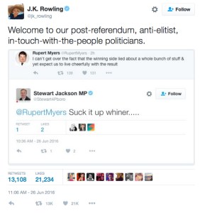 rowling comments on suck it up whiners